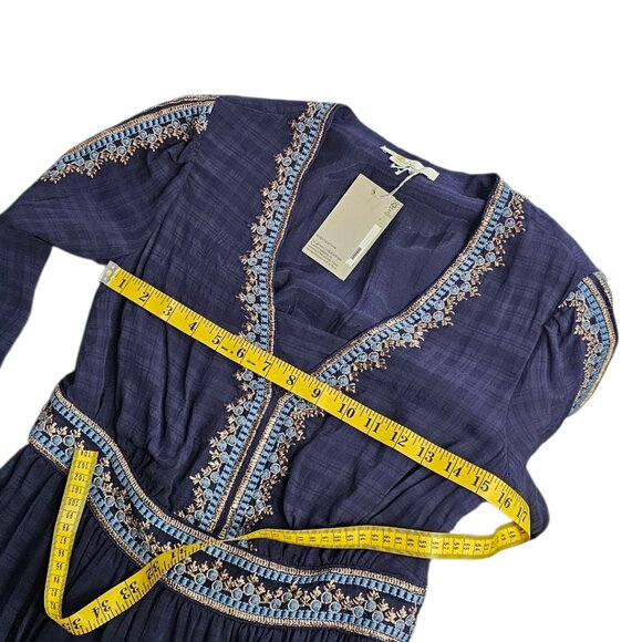 Boden Embroidered V-Neck Midi Dress, Navy, Long Sleeve, Feminine, Size 2 - Picture 6 of 10